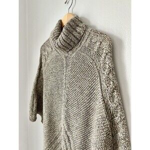 NWT Pure Alpaca Mia Cable Knit Womens Poncho Sweater Natural Minimalist Peru OS